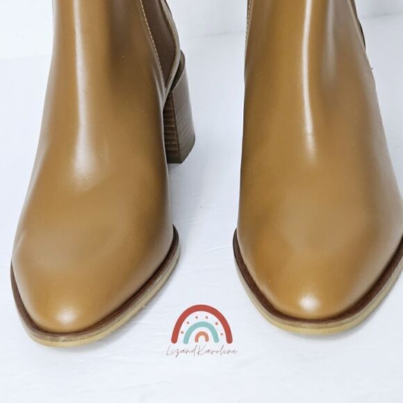 New! Everlane The Heel Boot Italian Leather Cognac Block Heeled Chelsea Boots - Picture 7 of 15